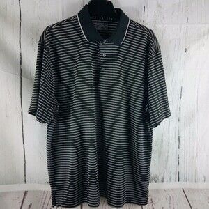 PGA Champions Tour Mens Black White Striped Golf Polo Shirt Size XL